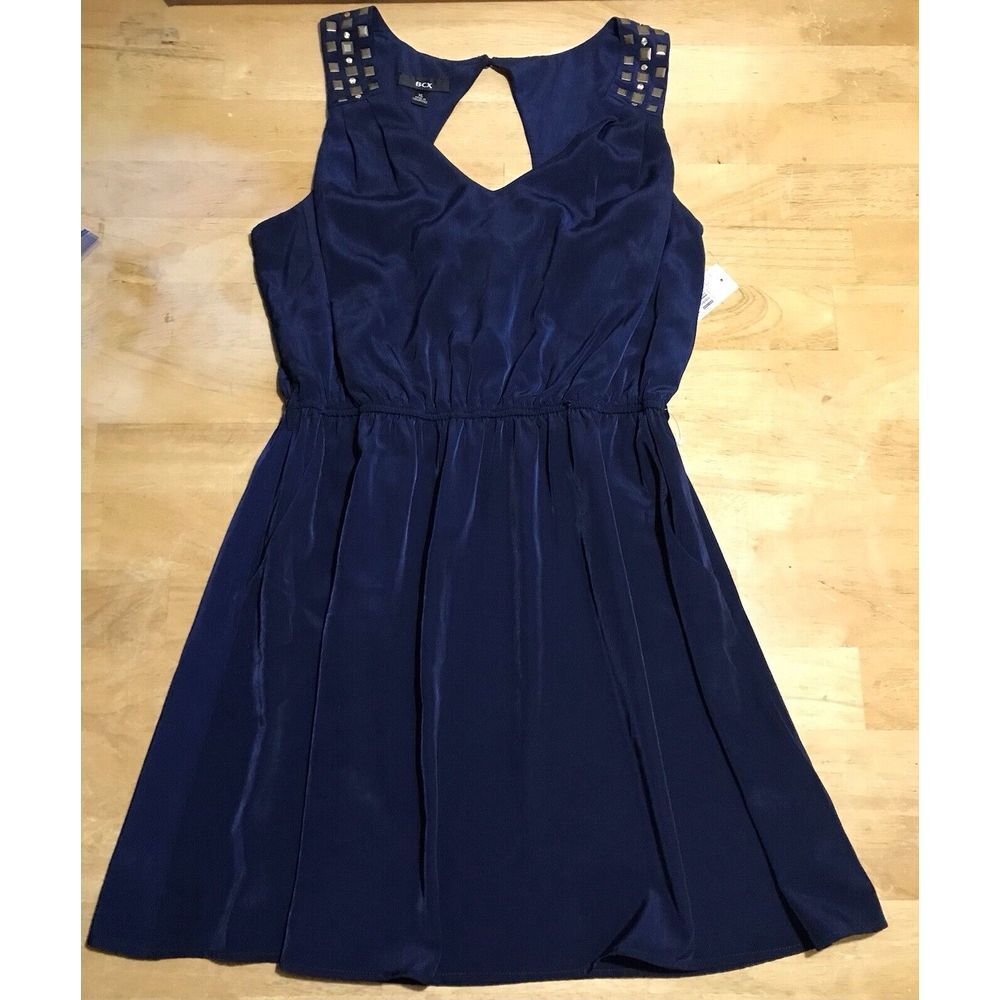 NWT BCX Women's XL Navy Blue Sleevless Studded Shoulder Dress w/ Pockets X-Large
